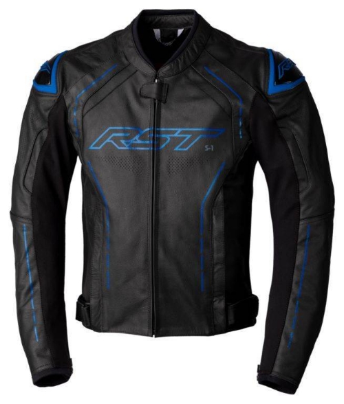Športna usnjena motoristična jakna RST S1, črna/modra