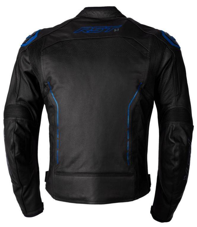 Športna usnjena motoristična jakna RST S1, črna/modra